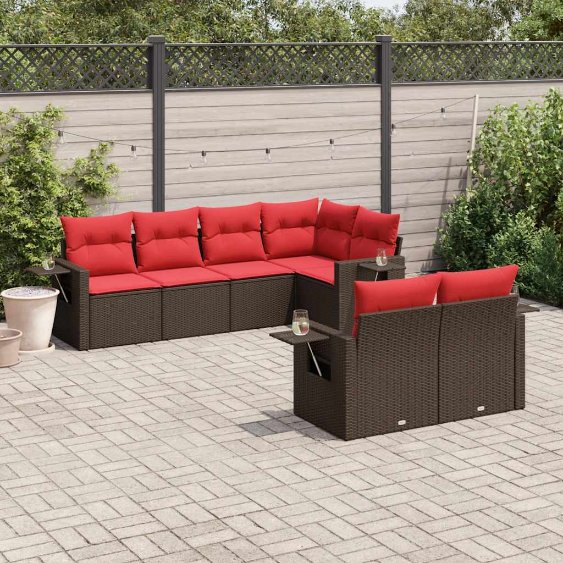 7-teiliges Gartensofa-Set mit Kissen, braun, Polyrattan 7-teiliges Gartensofa-Set mit Kissen, braun, Polyrattan
