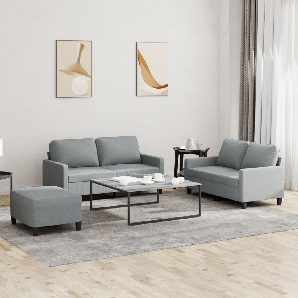 3-tlg. Sofagarnitur mit Kissen Hellgrau Stoff 3-tlg. Sofagarnitur mit Kissen Hellgrau Stoff