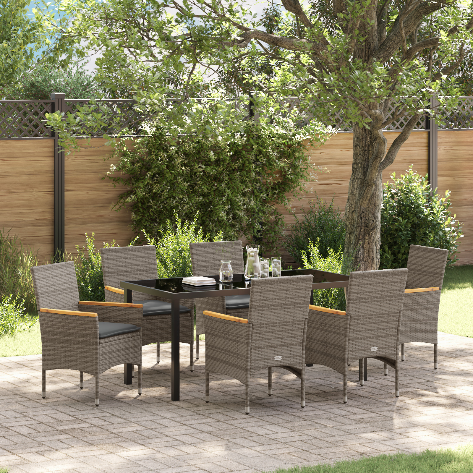 7-teiliges Garten Ess Set mit Kissen Grau Poly-Rattan 7-teiliges Garten Ess Set mit Kissen Grau Poly-Rattan