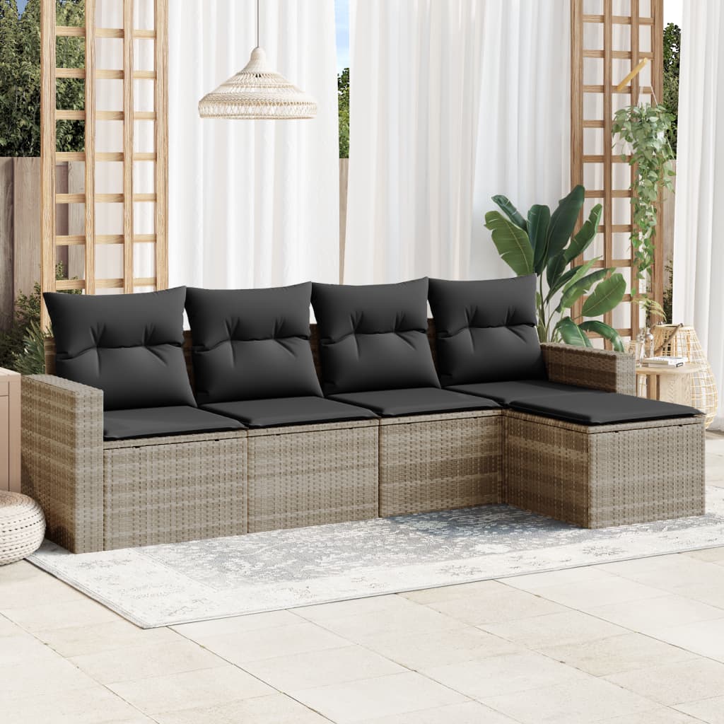 5-tlg. Garten-Sofagarnitur mit Kissen Hellgrau Poly Rattan 5-tlg. Garten-Sofagarnitur mit Kissen Hellgrau Poly Rattan