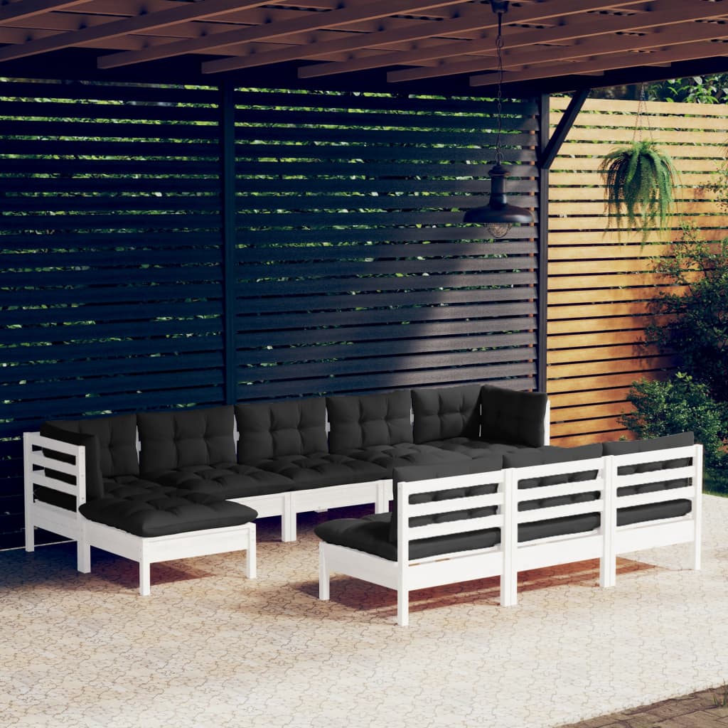 10-tlg. Garten-Lounge-Set mit Kissen Weiß Kiefernholz 10-tlg. Garten-Lounge-Set mit Kissen Weiß Kiefernholz