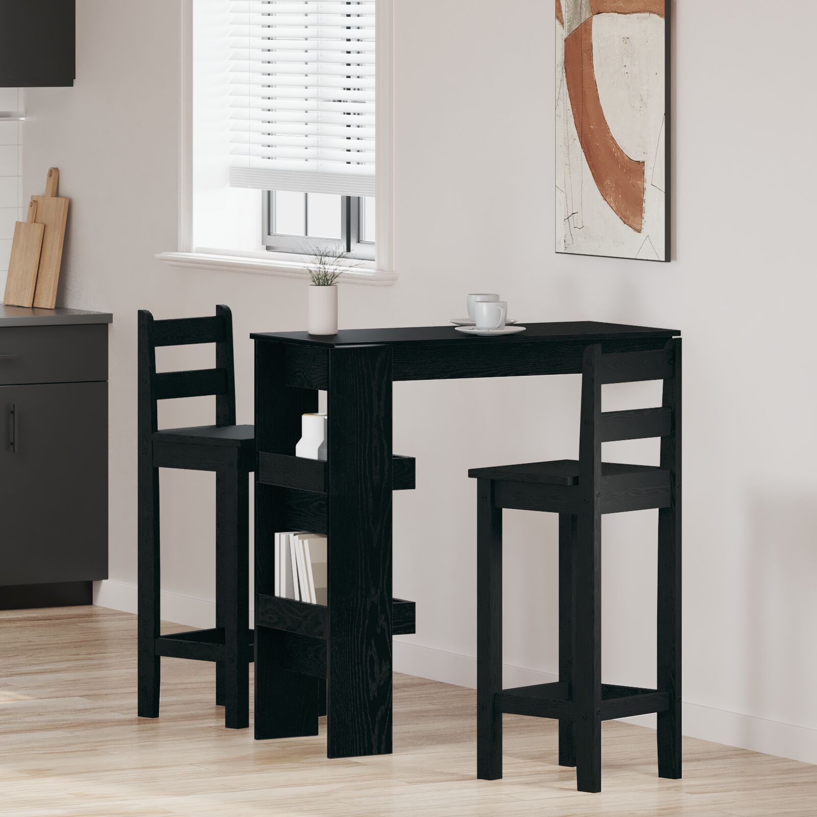 vidaXL Wand-Bar-Tisch - Schwarzes Eichenholz - 102x55x103,5 cm - Aus Holzwerkstoff gefertigt