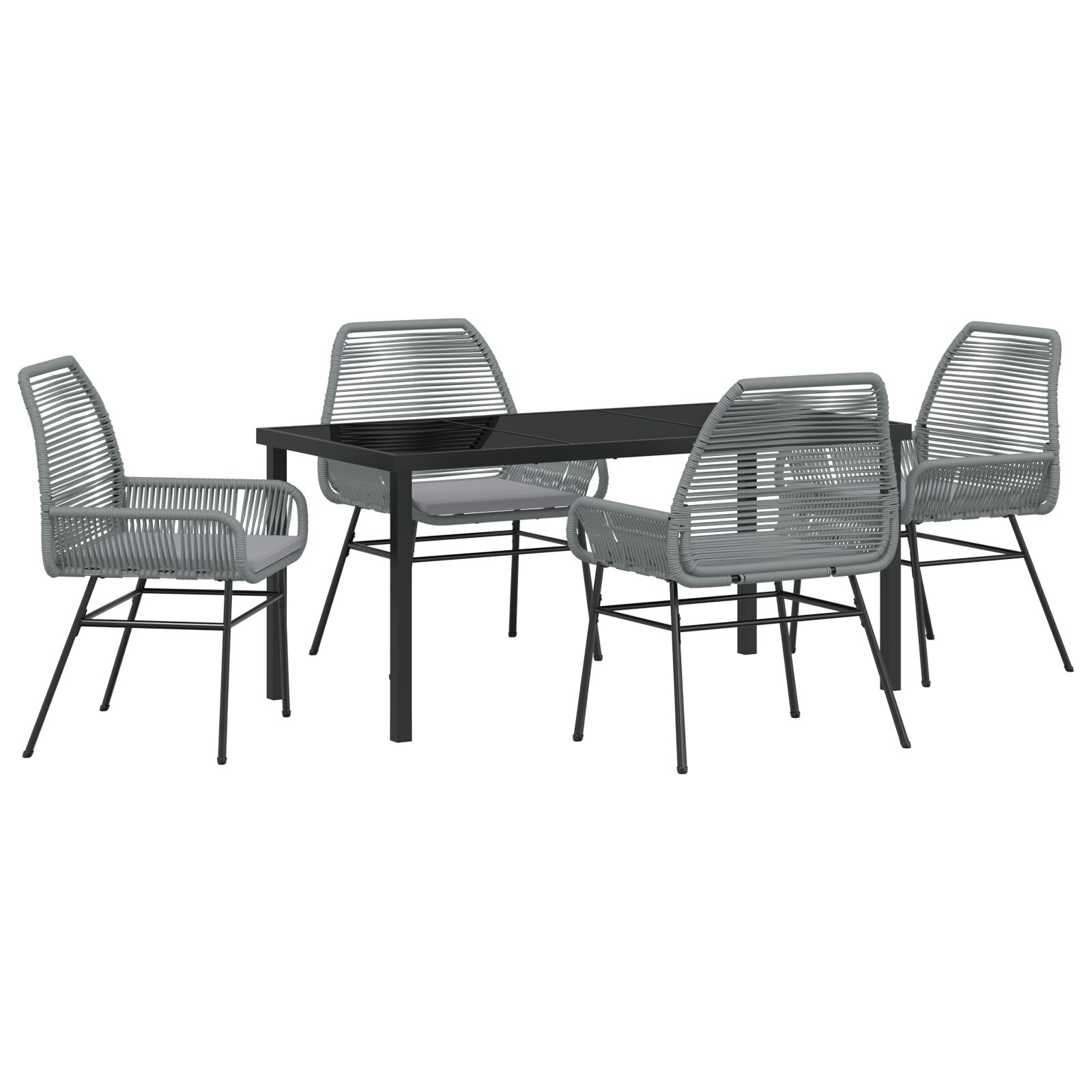 5-teiliges Garten-Esszimmer-Set mit Kissen Grau Poly-Rattan