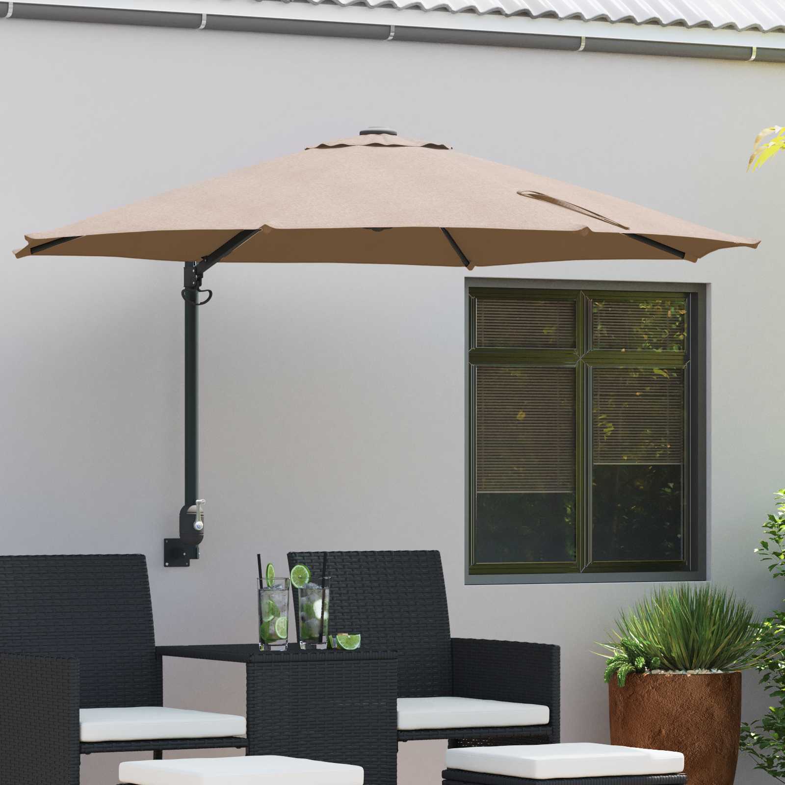 Patio Schirm Taupe Polyester Groß Faltbar Patio Schirm Rund