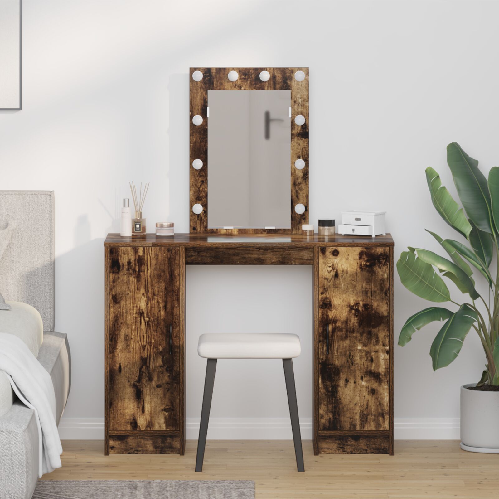 Frisiertisch mit LED-Lichtern Geräucherte Eiche 102x33x135 cm