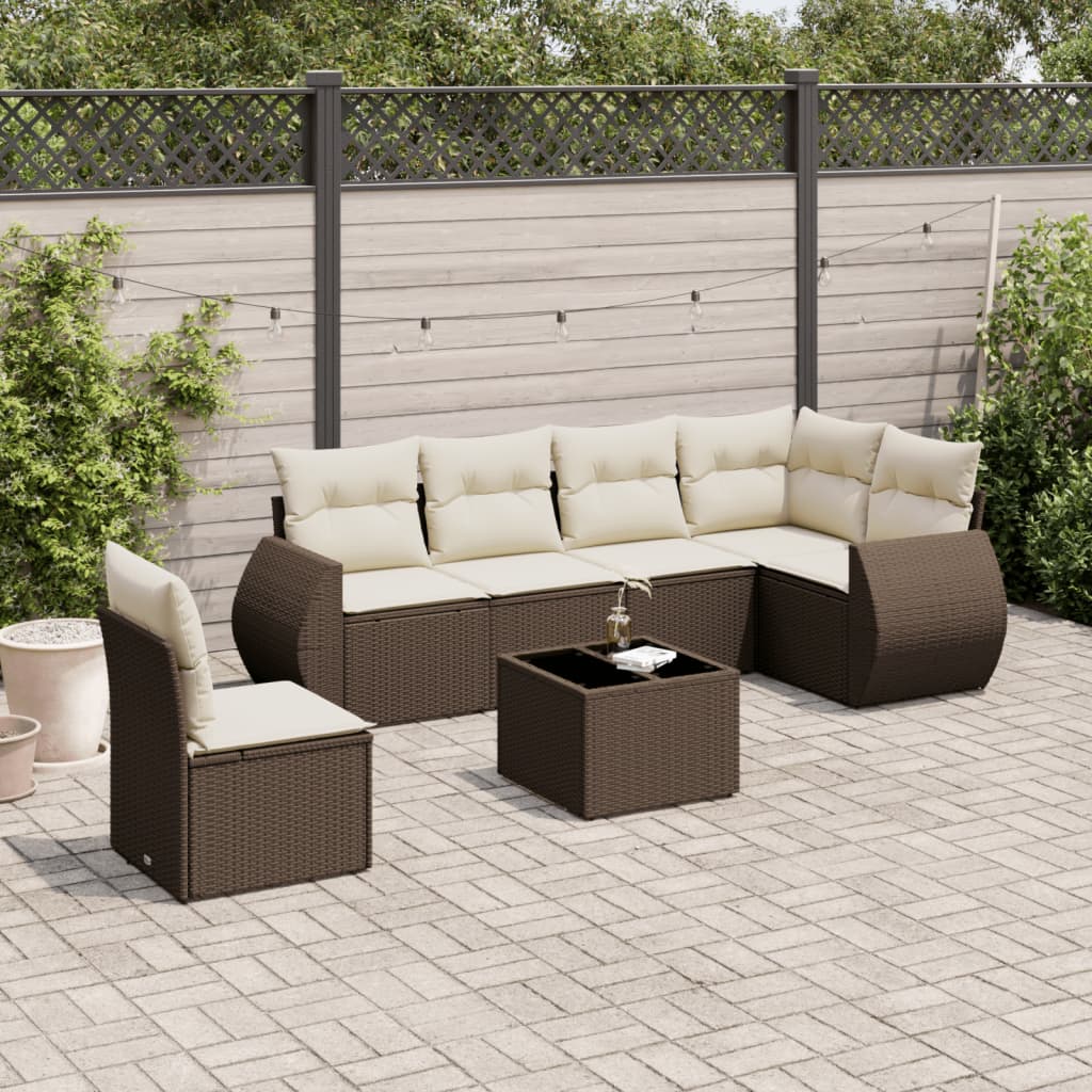 7-tlg. Garten-Sofagarnitur mit Kissen Braun Poly Rattan 7-tlg. Garten-Sofagarnitur mit Kissen Braun Poly Rattan