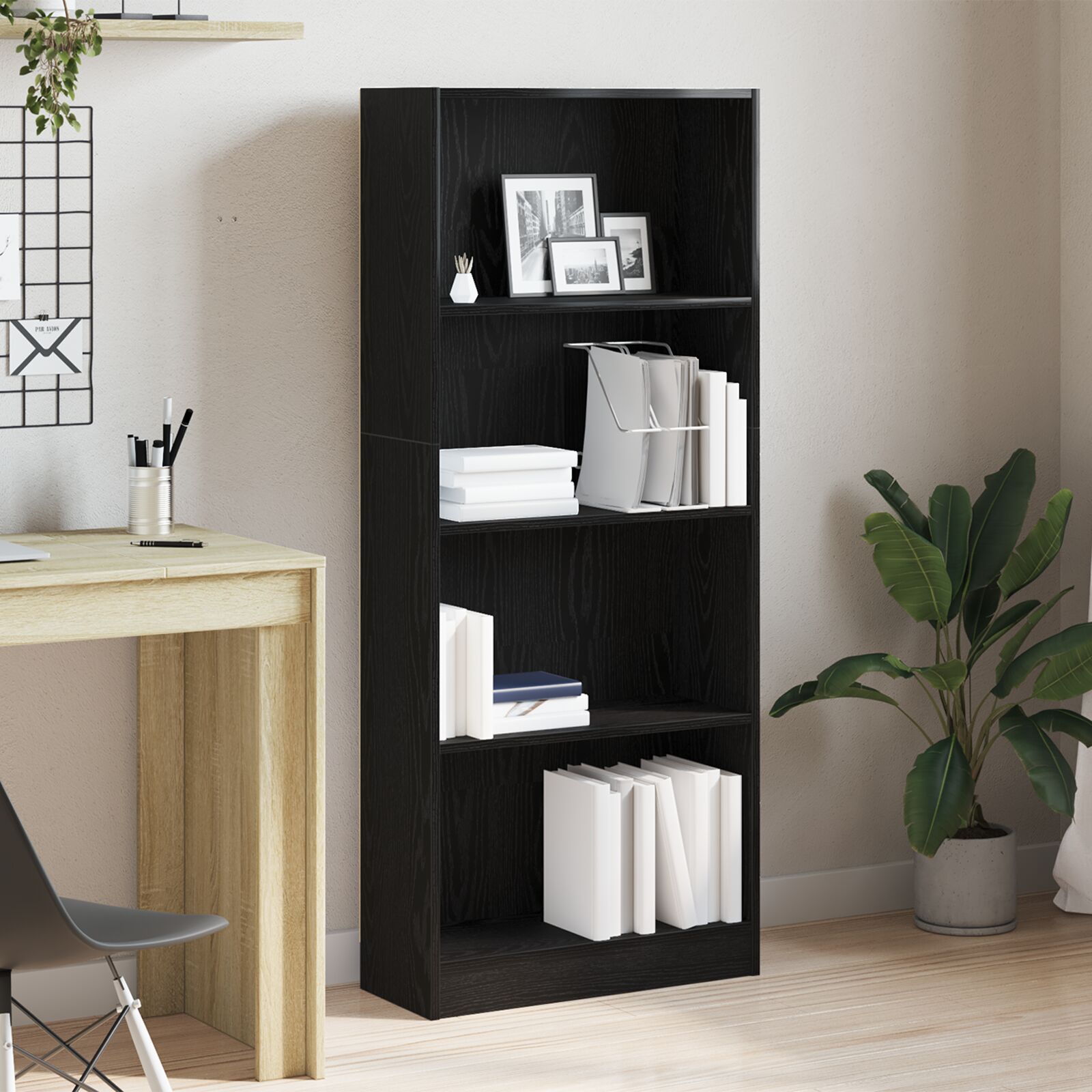 vidaXL Schwarze Eichen-Bücherregal - 60 x 24 x 143 cm - Hergestellt aus Holzwerkstoff