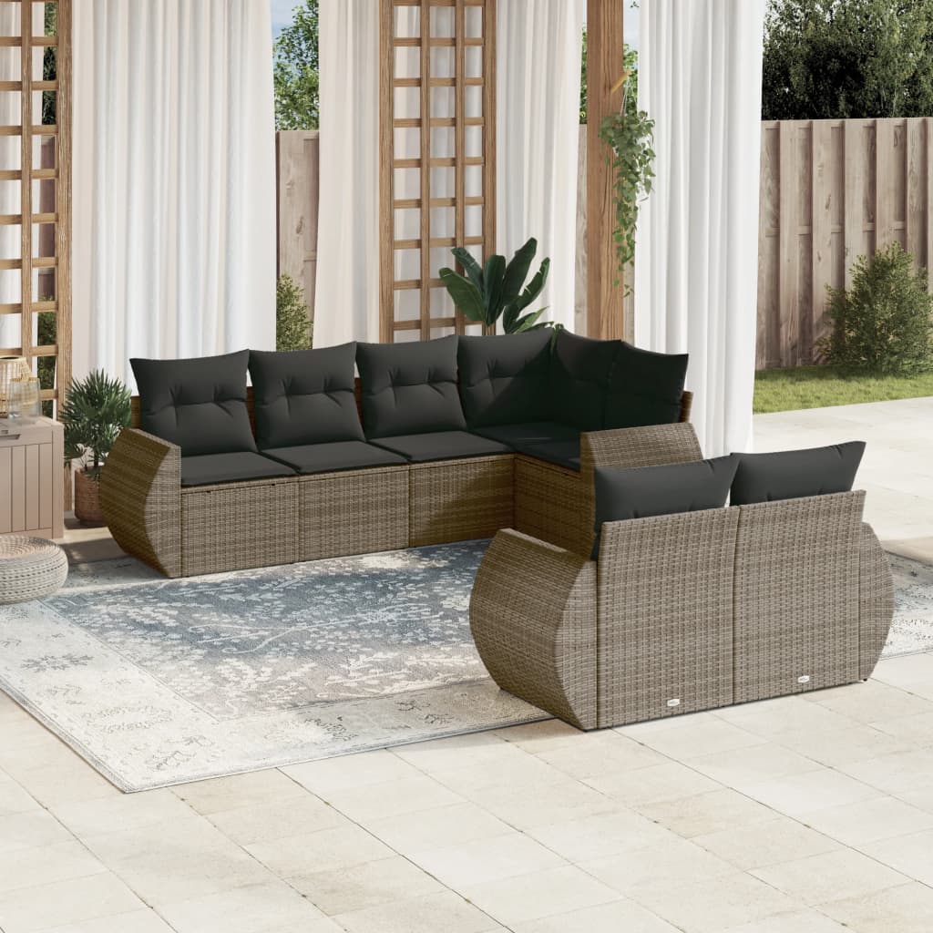7-tlg. Garten-Sofagarnitur mit Kissen Grau Poly Rattan 7-tlg. Garten-Sofagarnitur mit Kissen Grau Poly Rattan
