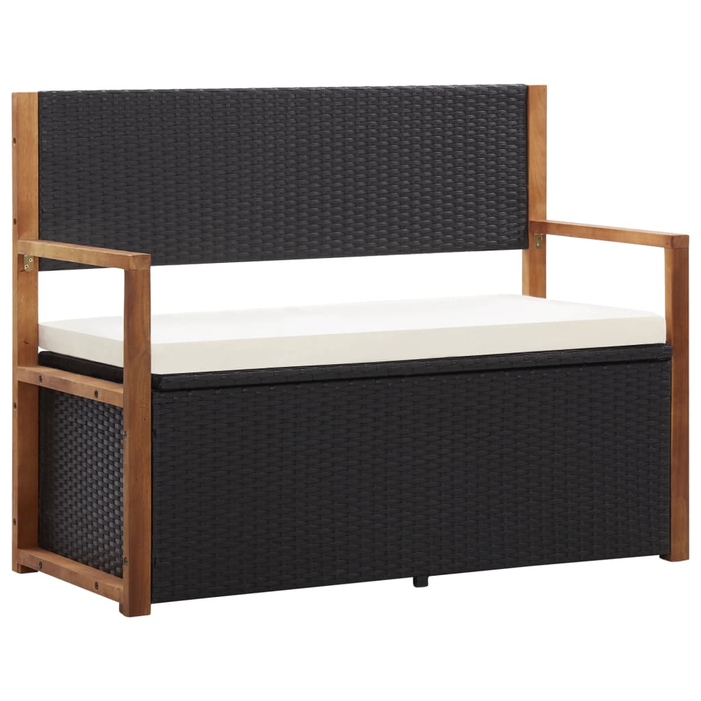 Bank mit Stauraum 115 cm Poly Rattan Massivholz Akazie Schwarz Bank mit Stauraum 115 cm Poly Rattan Massivholz Akazie Schwarz