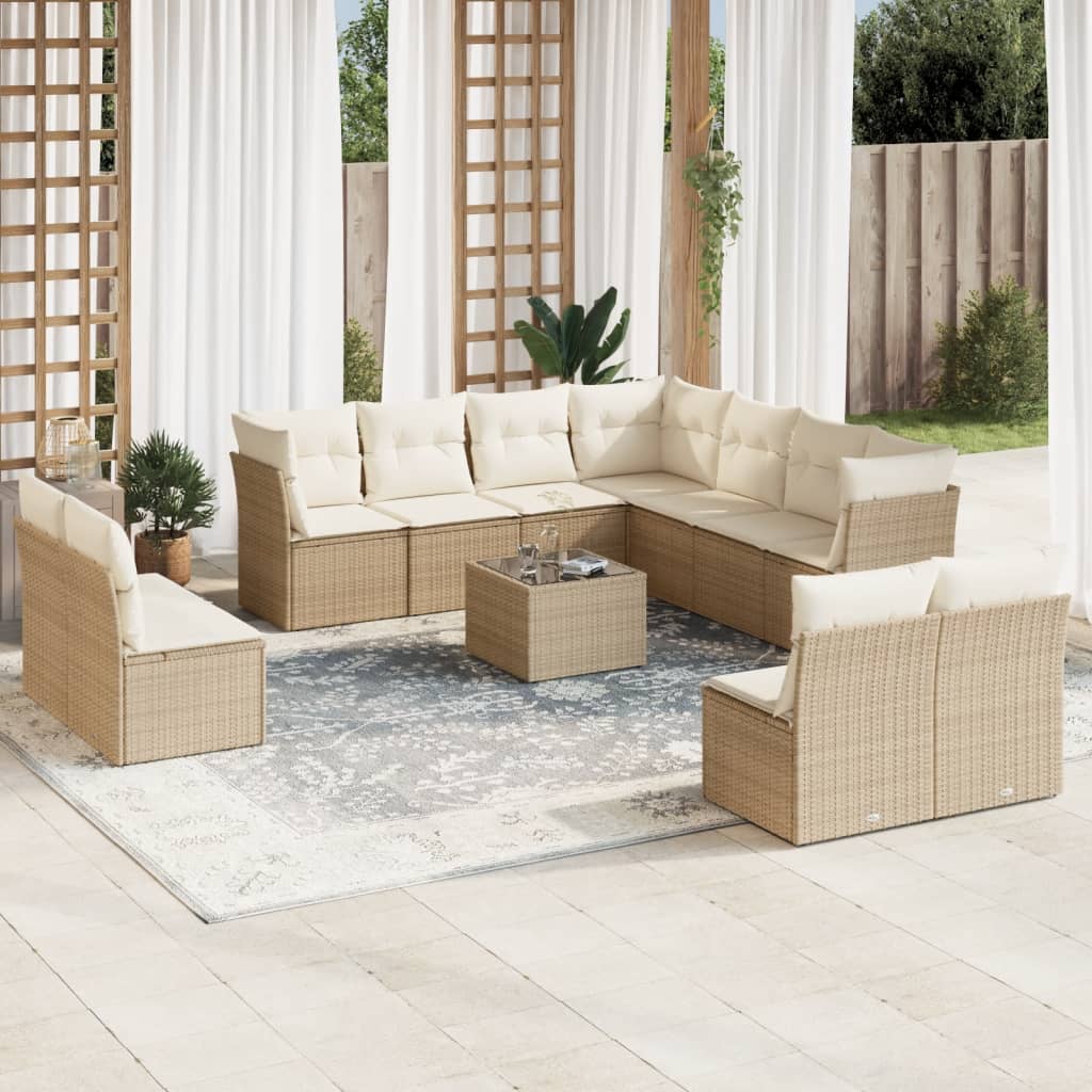 12-tlg. Garten-Sofagarnitur mit Kissen Beige Poly Rattan 12-tlg. Garten-Sofagarnitur mit Kissen Beige Poly Rattan