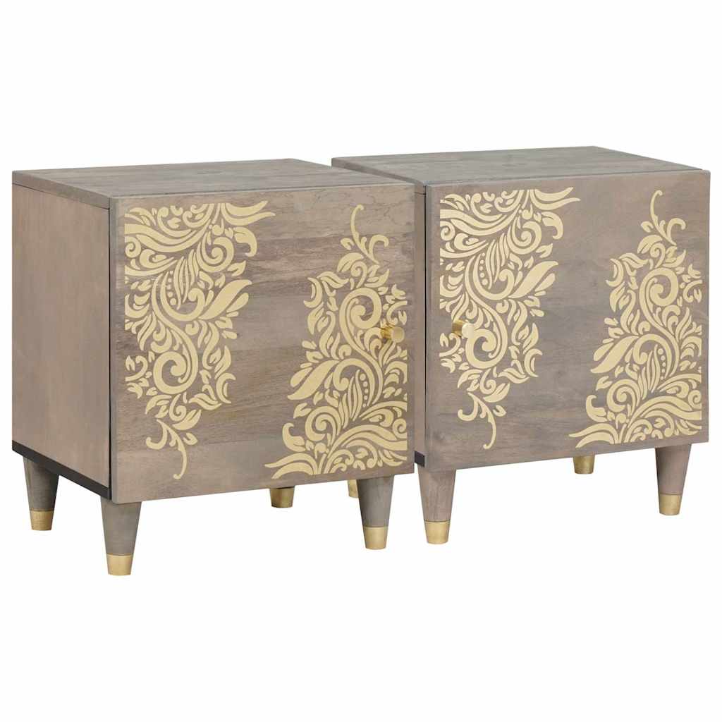 Nachttisch 2 pcs Grau 40 x 33 x 46 cm massives Mangoholz Nachttisch 2 pcs Grau 40 x 33 x 46 cm massives Mangoholz
