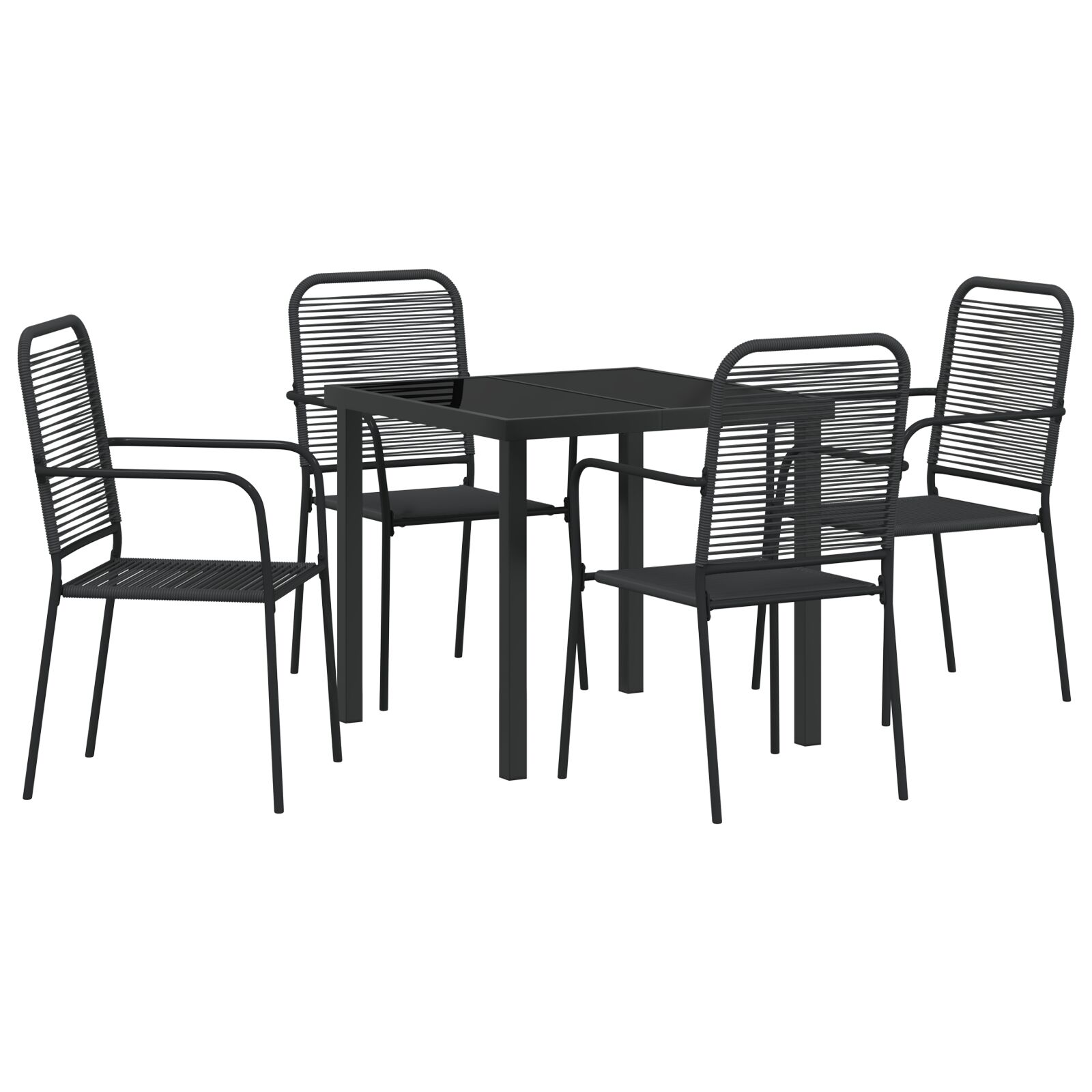 5-teiliges Garten-Essset Schwarz Baumwollseil und Stahl 5-teiliges Garten-Essset Schwarz Baumwollseil und Stahl