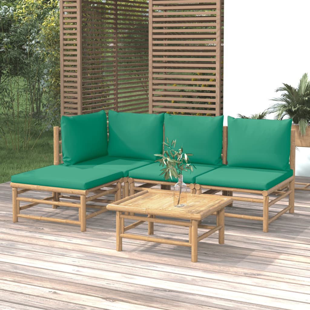 5-tlg. Garten-Lounge-Set mit Grünen Kissen Bambus 5-tlg. Garten-Lounge-Set mit Grünen Kissen Bambus