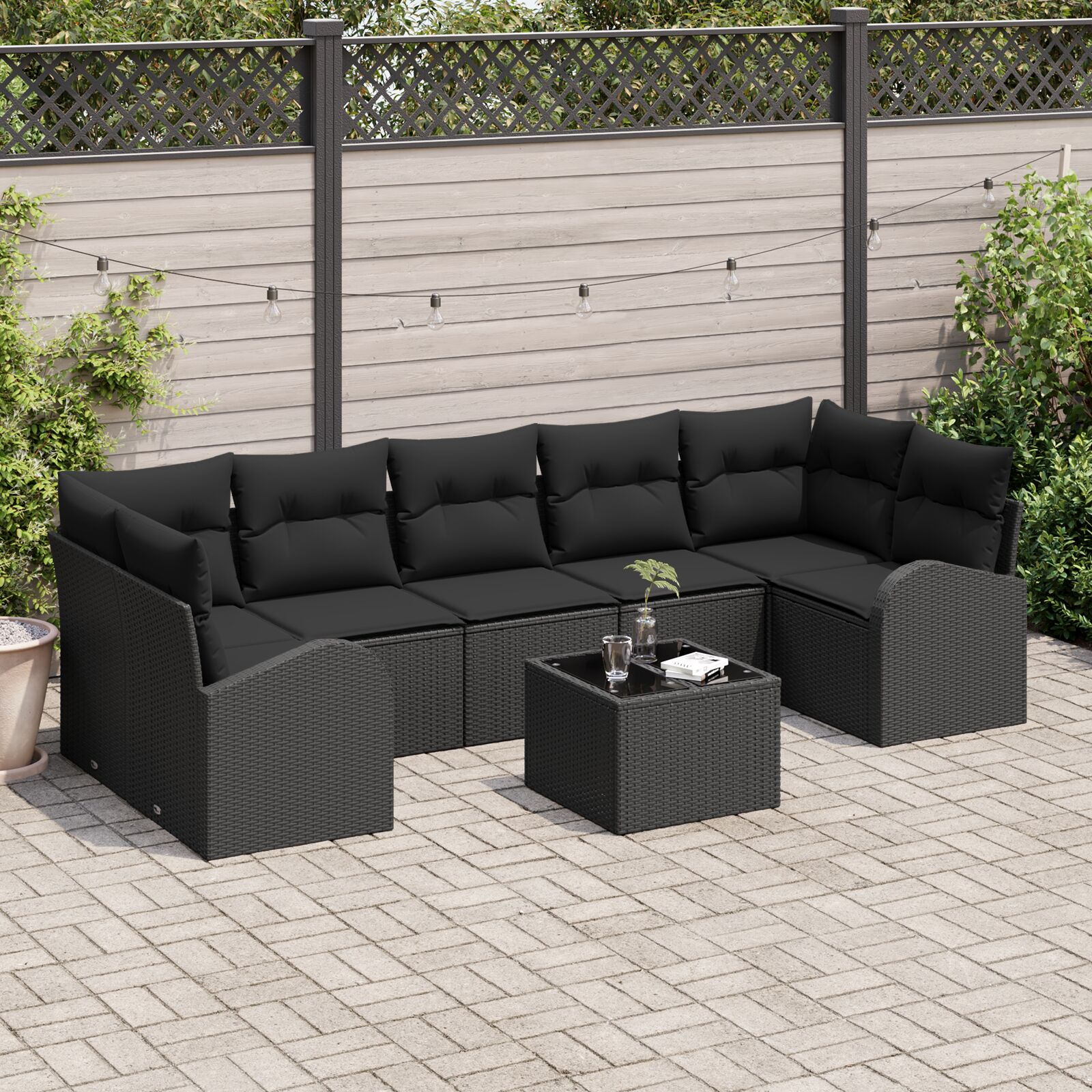 8-teiliges Garten-Sofa-Set mit Kissen Schwarz Poly-Rattan 8-teiliges Garten-Sofa-Set mit Kissen Schwarz Poly-Rattan