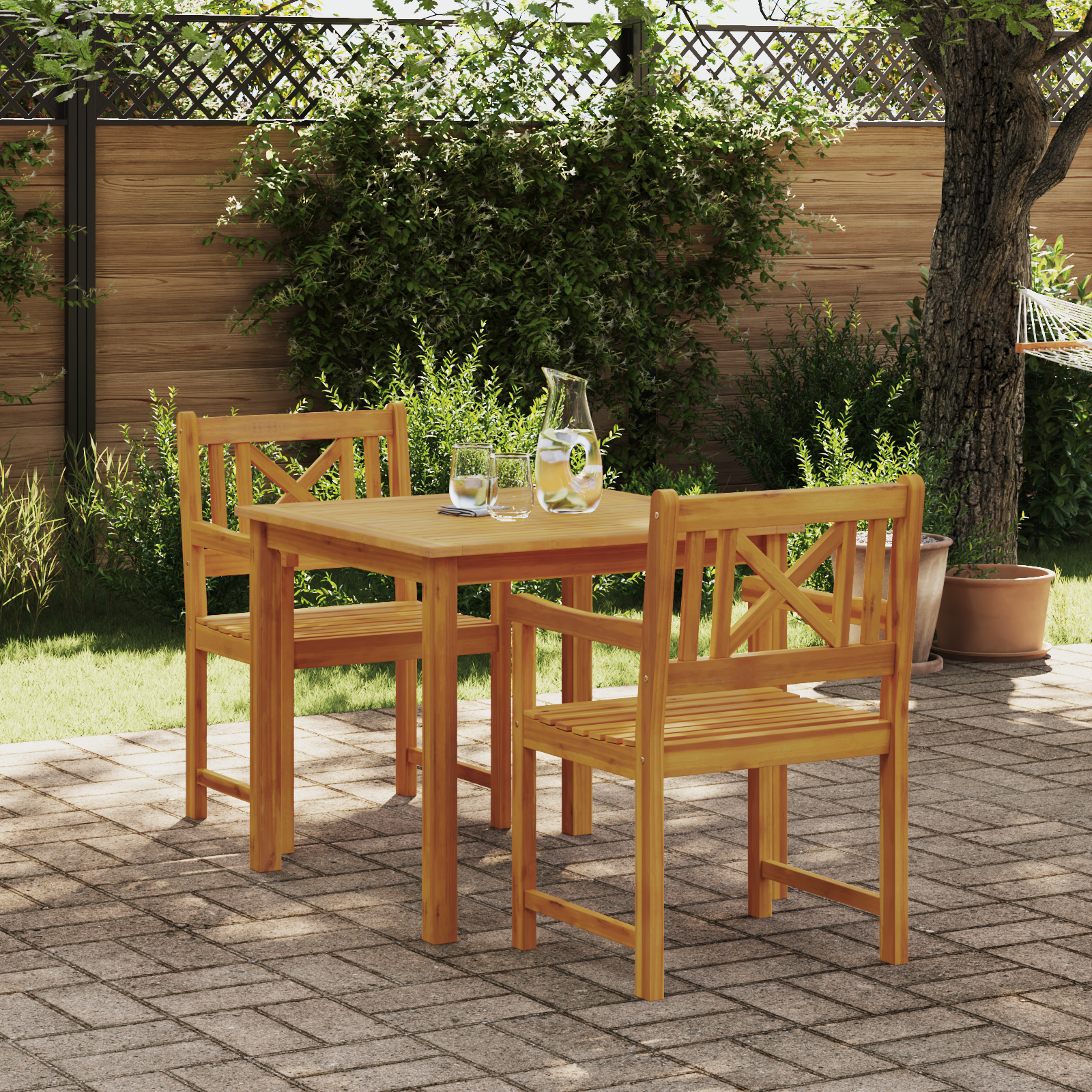 3-teiliges Garten Esstisch Set Massivholz Akazie