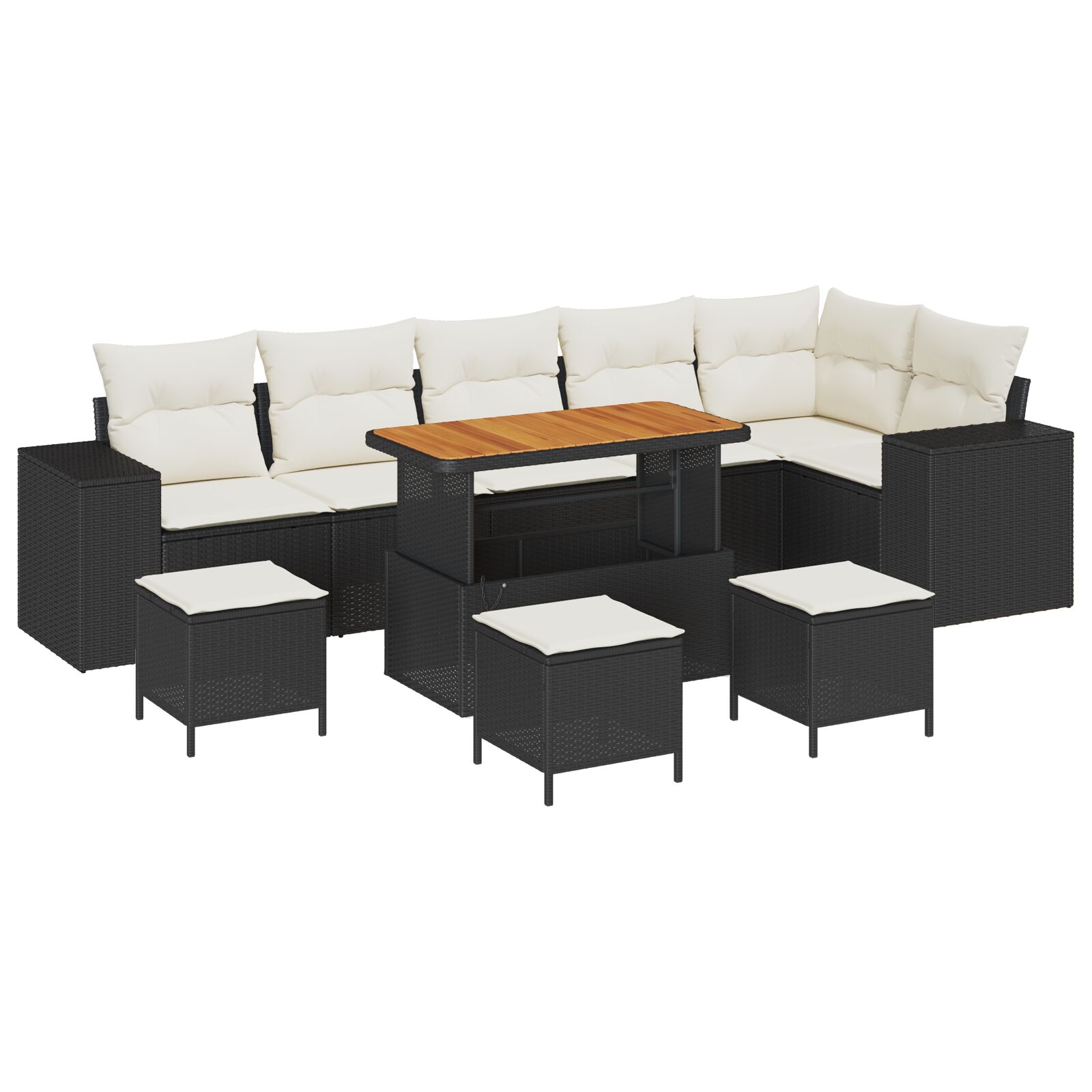 10-teiliges Garten Sofa Set mit Kissen Schwarz Poly Rattan, 4-teiliges Garten Essenset mit Kissen Schwarz Poly Rattan 10-teiliges Garten Sofa Set mit Kissen Schwarz Poly Rattan, 4-teiliges Garten Essenset mit Kissen Schwarz Poly Rattan