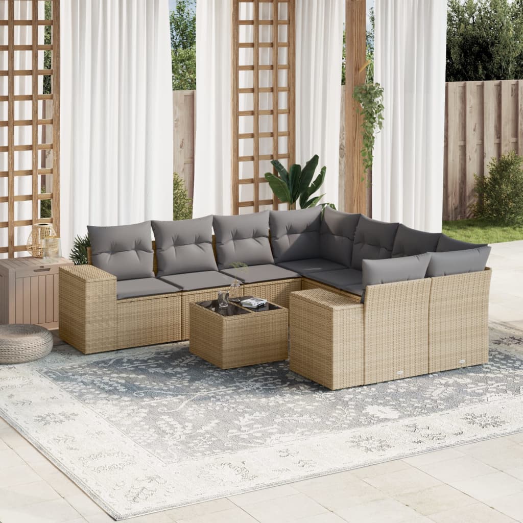 9-tlg. Garten-Sofagarnitur mit Kissen Beige Poly Rattan 9-tlg. Garten-Sofagarnitur mit Kissen Beige Poly Rattan
