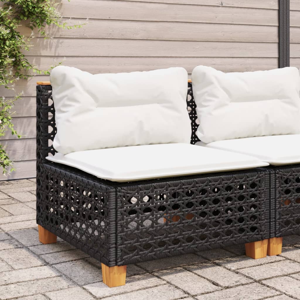 Gartensofa ohne Armlehnen mit Kissen Schwarz Poly Rattan Gartensofa ohne Armlehnen mit Kissen Schwarz Poly Rattan