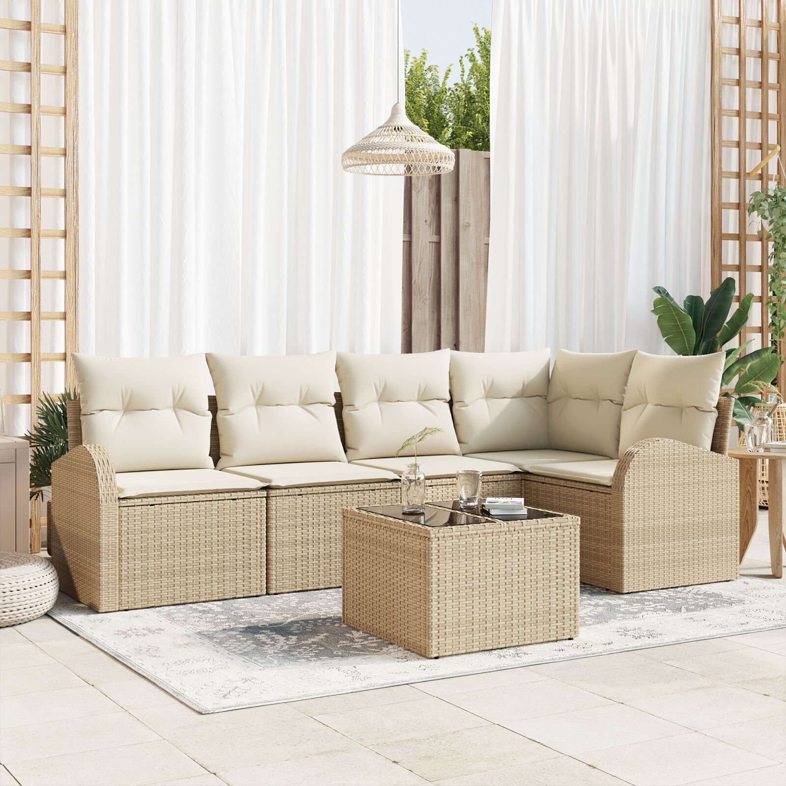 6-teiliges Garten Sofa Set mit Kissen Braun Poly Rattan 6-teiliges Garten Sofa Set mit Kissen Braun Poly Rattan
