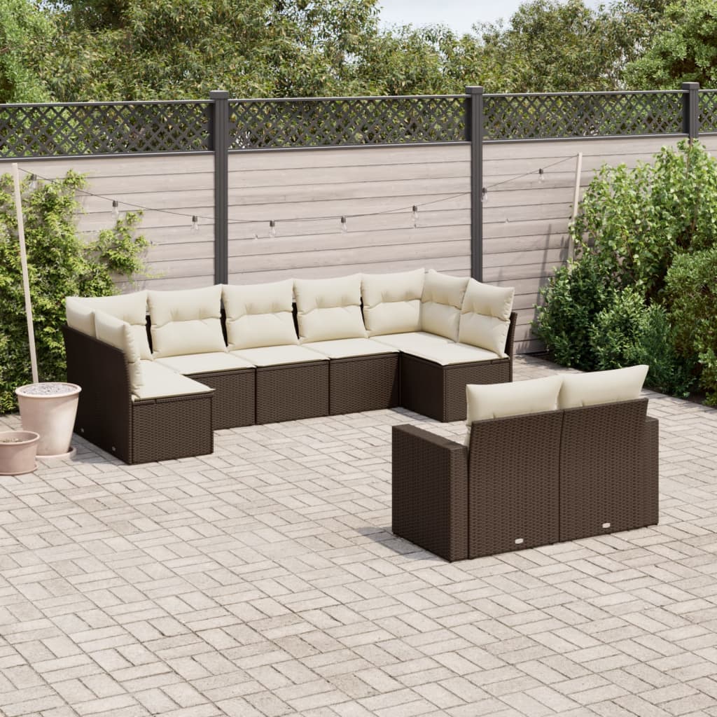 9-tlg. Garten-Sofagarnitur mit Kissen Braun Poly Rattan 9-tlg. Garten-Sofagarnitur mit Kissen Braun Poly Rattan