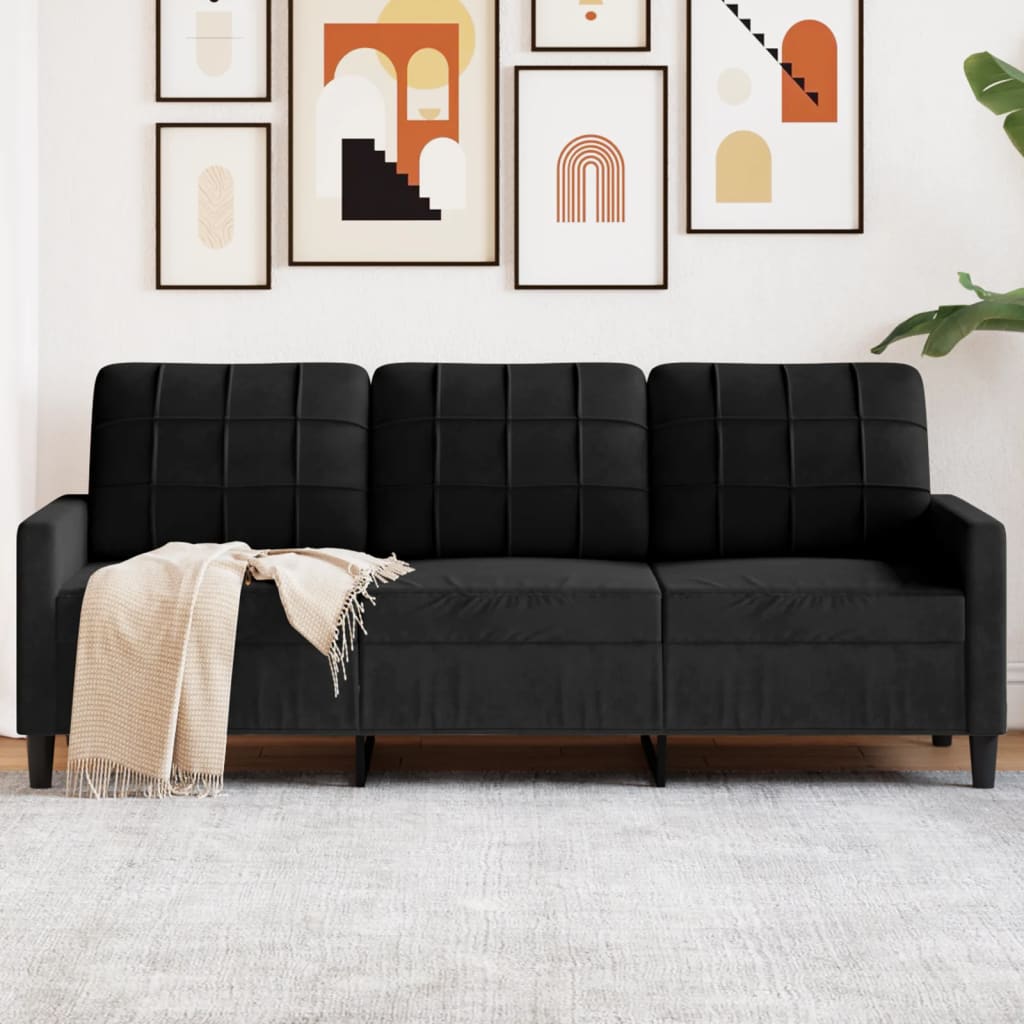 3-Sitzer-Sofa Schwarz 180 cm Samt 3-Sitzer-Sofa Schwarz 180 cm Samt