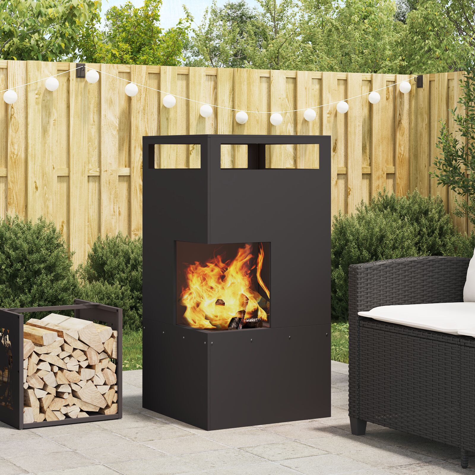 vidaXL Feuerschale Schwarz 50x50x100 cm Stahl