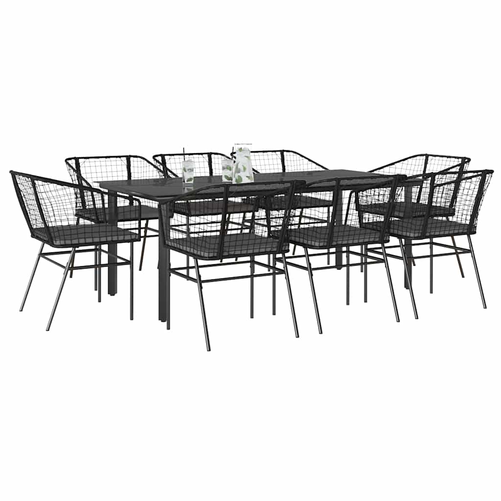 9-tlg. Garten-Essgruppe mit Kissen Schwarz Poly Rattan Glas 9-tlg. Garten-Essgruppe mit Kissen Schwarz Poly Rattan Glas