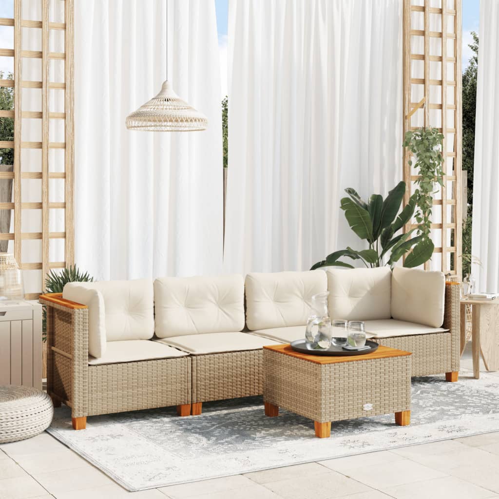5-tlg. Garten-Sofagarnitur mit Kissen Beige Poly Rattan 5-tlg. Garten-Sofagarnitur mit Kissen Beige Poly Rattan