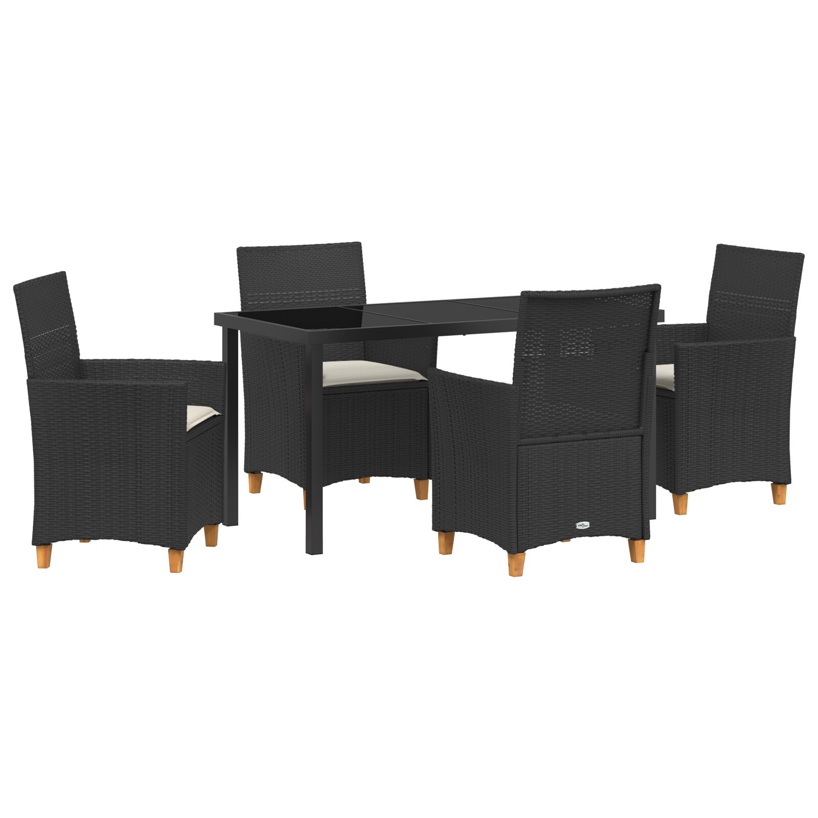 5-teiliges Garten-Esszimmer-Set mit Kissen Schwarz Poly-Rattan 5-teiliges Garten-Esszimmer-Set mit Kissen Schwarz Poly-Rattan
