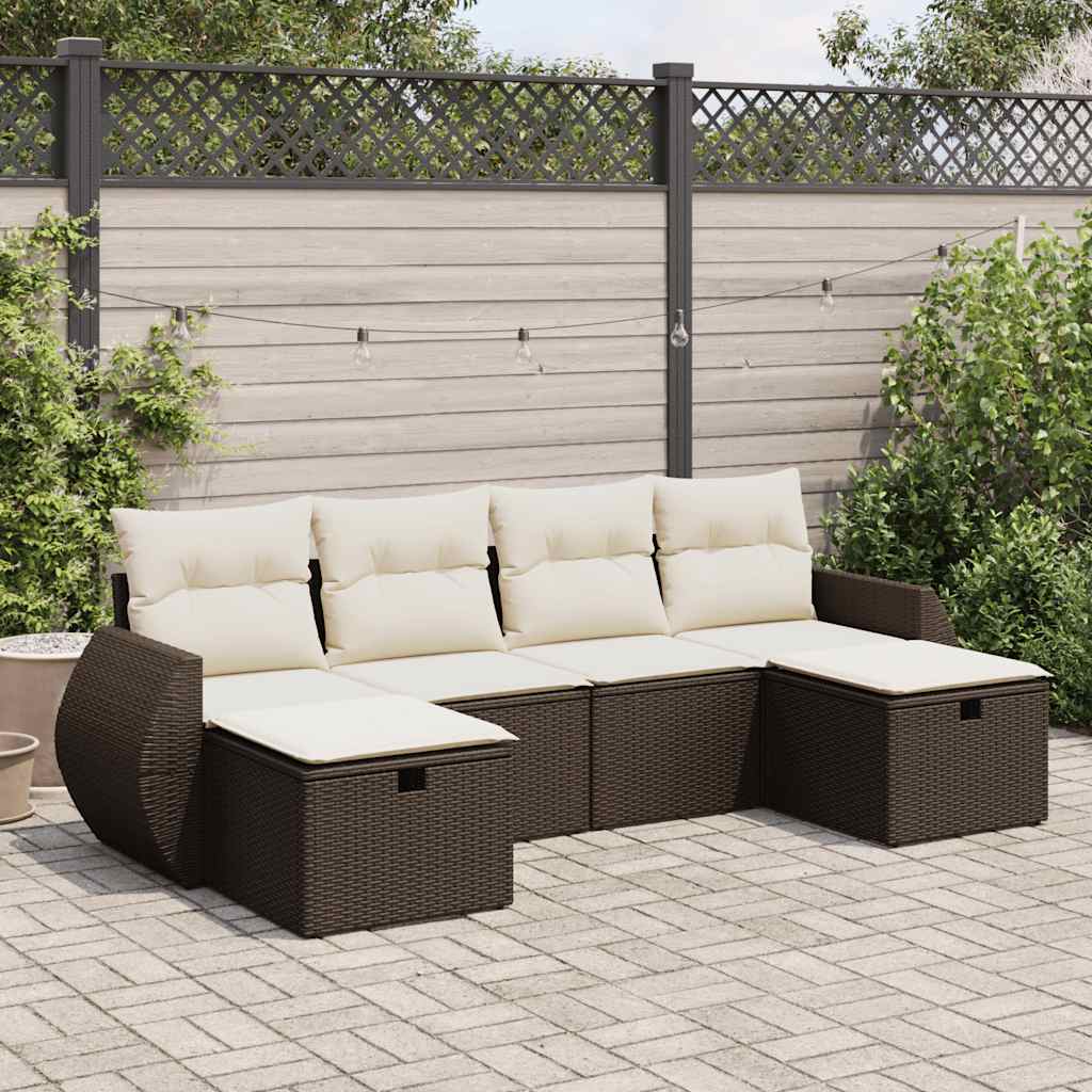 6-tlg. Garten-Sofagarnitur mit Kissen Braun Poly Rattan 6-tlg. Garten-Sofagarnitur mit Kissen Braun Poly Rattan