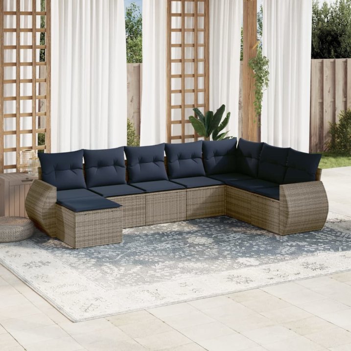 8-teiliges Gartensofa-Set mit Kissen, grau, Polyrattan 8-teiliges Gartensofa-Set mit Kissen, grau, Polyrattan