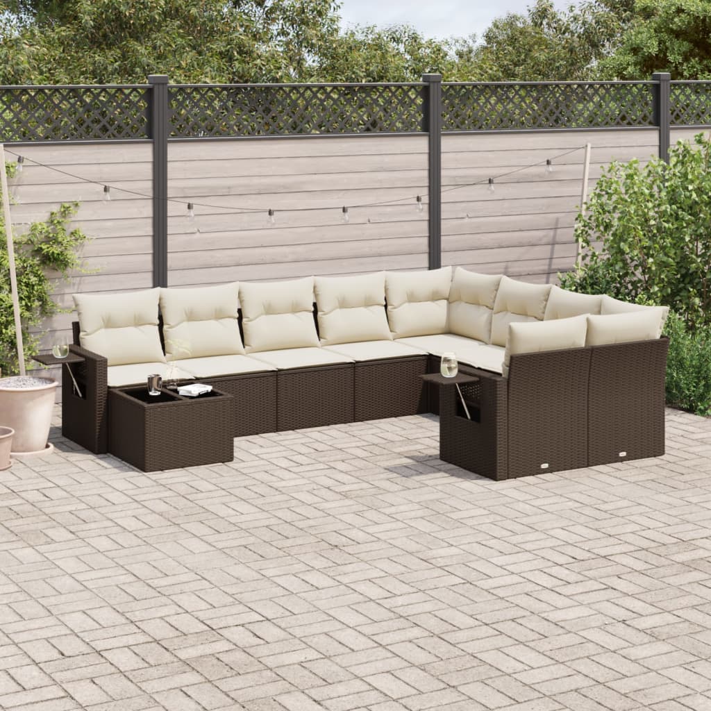 10-tlg. Garten-Sofagarnitur mit Kissen Braun Poly Rattan 10-tlg. Garten-Sofagarnitur mit Kissen Braun Poly Rattan