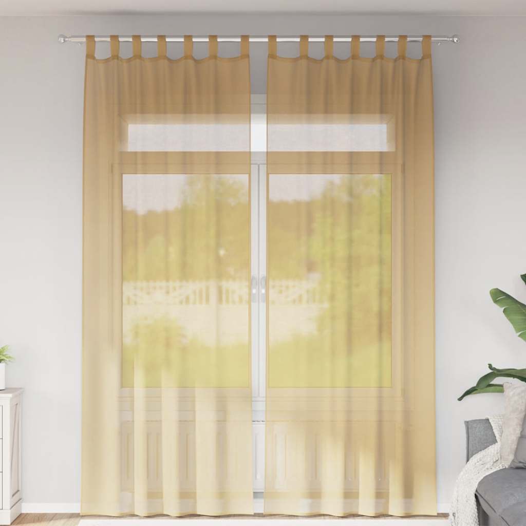 Voile Vorhänge mit Stangentaschen 2 Stk. Sandfarbe
