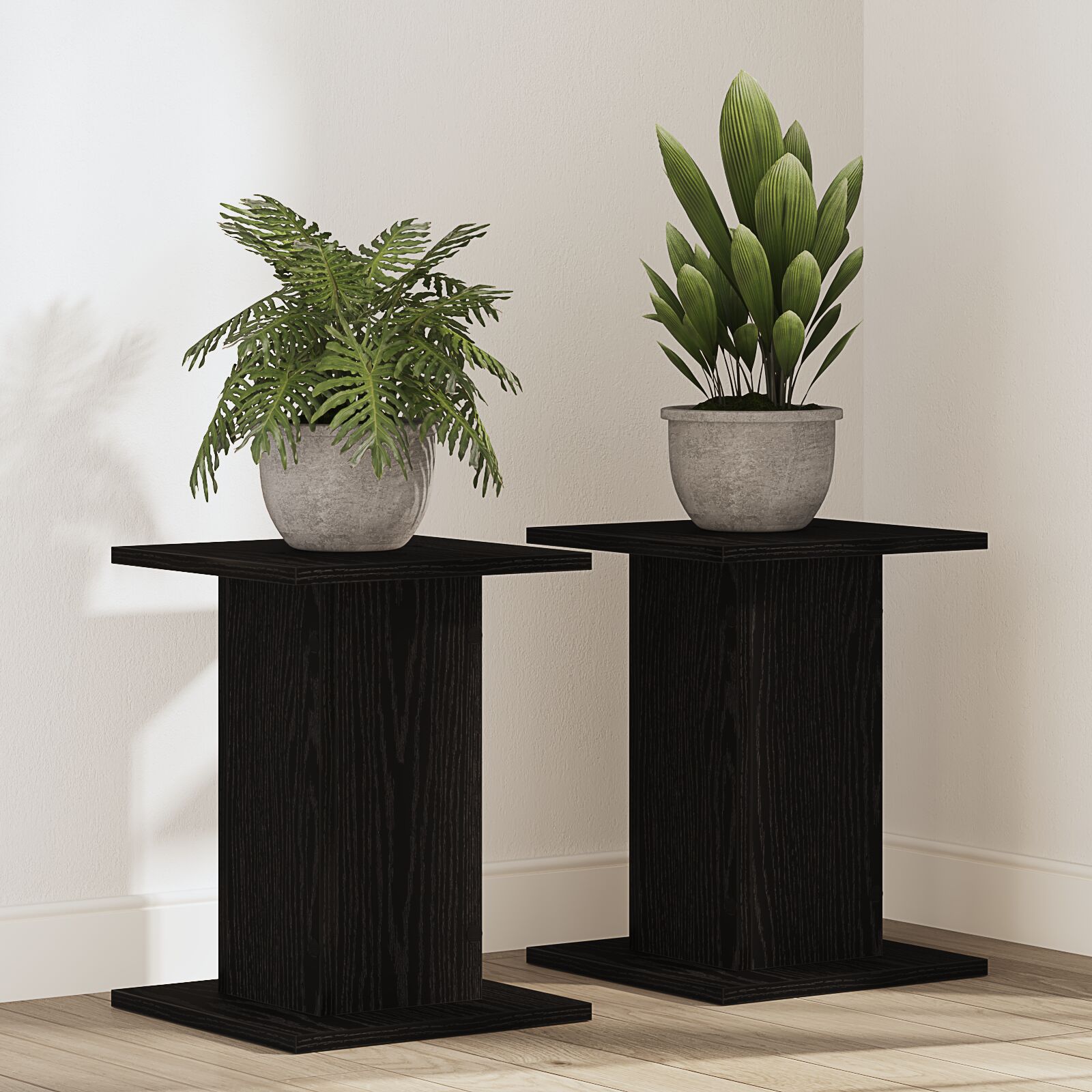 vidaXL Pflanzenständer 2 Stück Schwarz Eiche 30x30x40 cm Engineered Wood