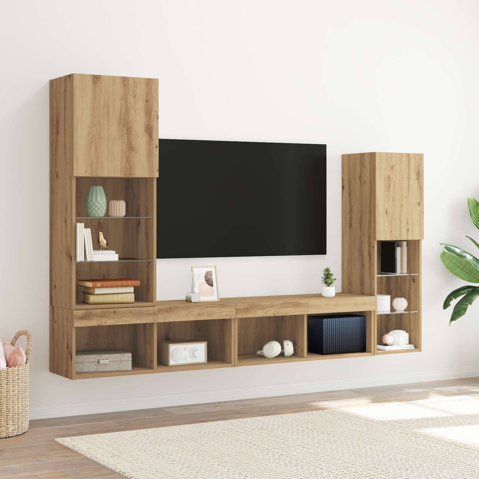 TV Schrank mit LED Lichtern Artisan Eiche 40,5x30x102 cm