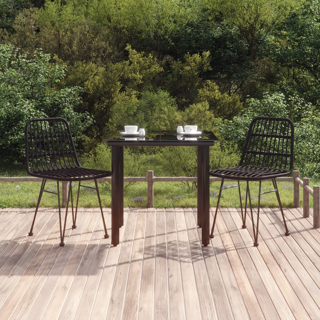 3-tlg. Garten-Essgruppe Schwarz Poly Rattan 3-tlg. Garten-Essgruppe Schwarz Poly Rattan