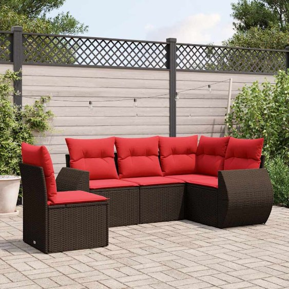 5-teiliges Gartensofa-Set mit Kissen, braun, Polyrattan 5-teiliges Gartensofa-Set mit Kissen, braun, Polyrattan