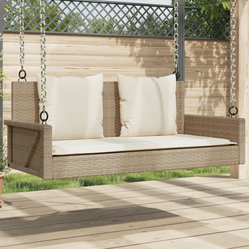 Hängebank mit Kissen Beige 119x56x48 cm Poly Rattan Hängebank mit Kissen Beige 119x56x48 cm Poly Rattan