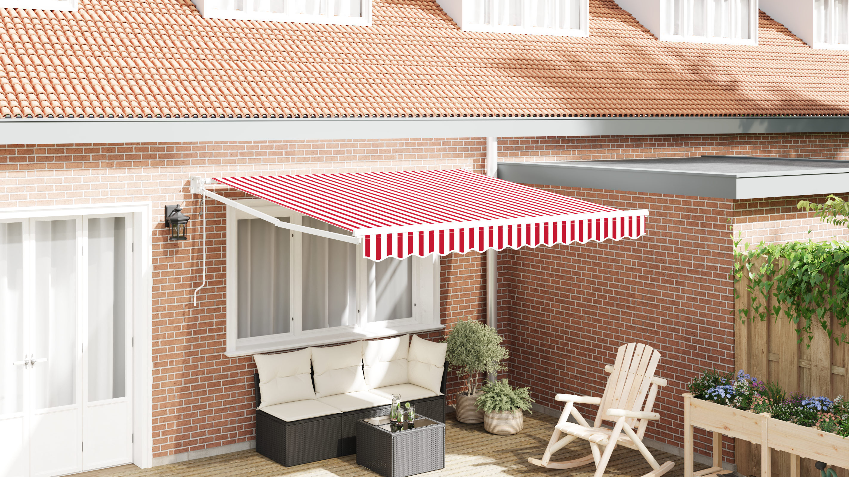 automatische einziehbare Markise rot-weiß gestreift 350x250 cm