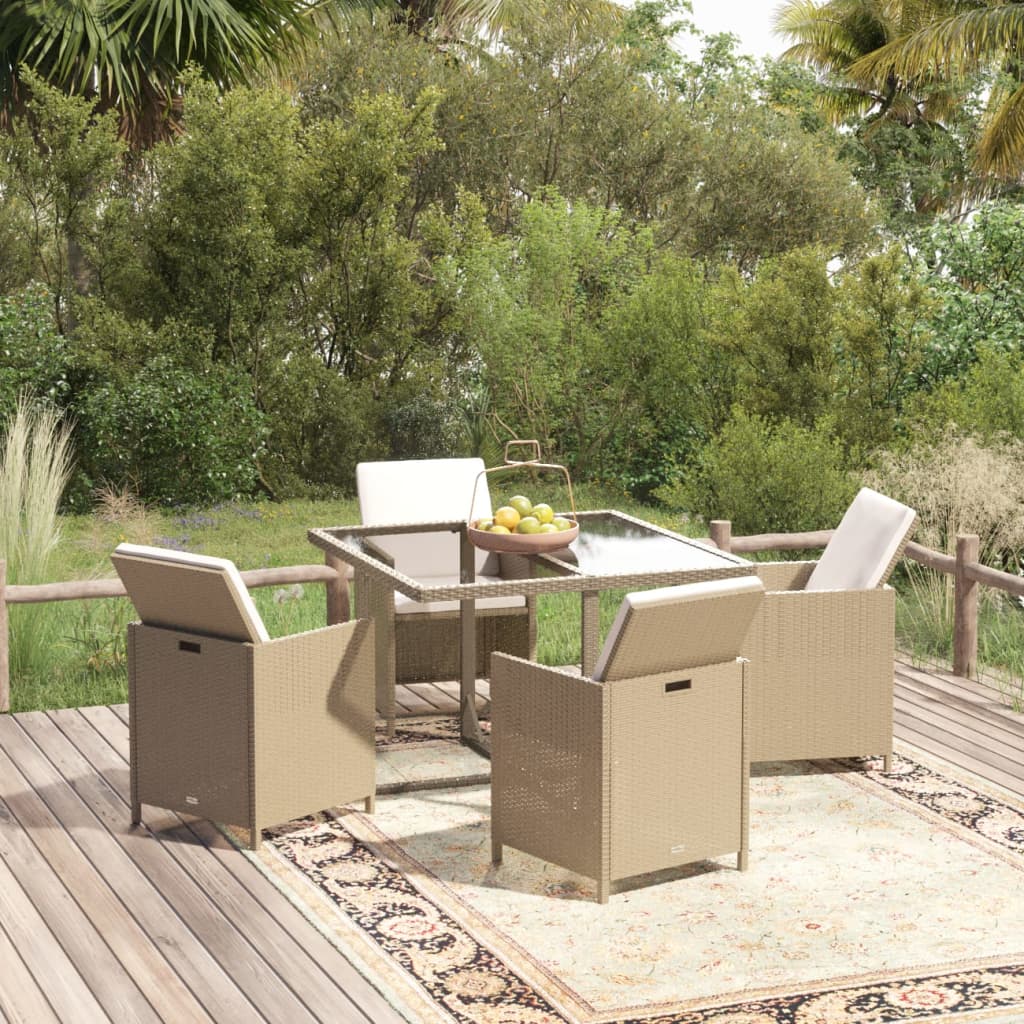 5-tlg. Garten-Essgruppe mit Kissen Poly Rattan Beige 5-tlg. Garten-Essgruppe mit Kissen Poly Rattan Beige