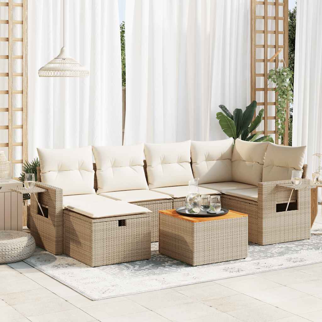 7-tlg. Garten-Sofagarnitur mit Kissen Beige Poly Rattan 7-tlg. Garten-Sofagarnitur mit Kissen Beige Poly Rattan