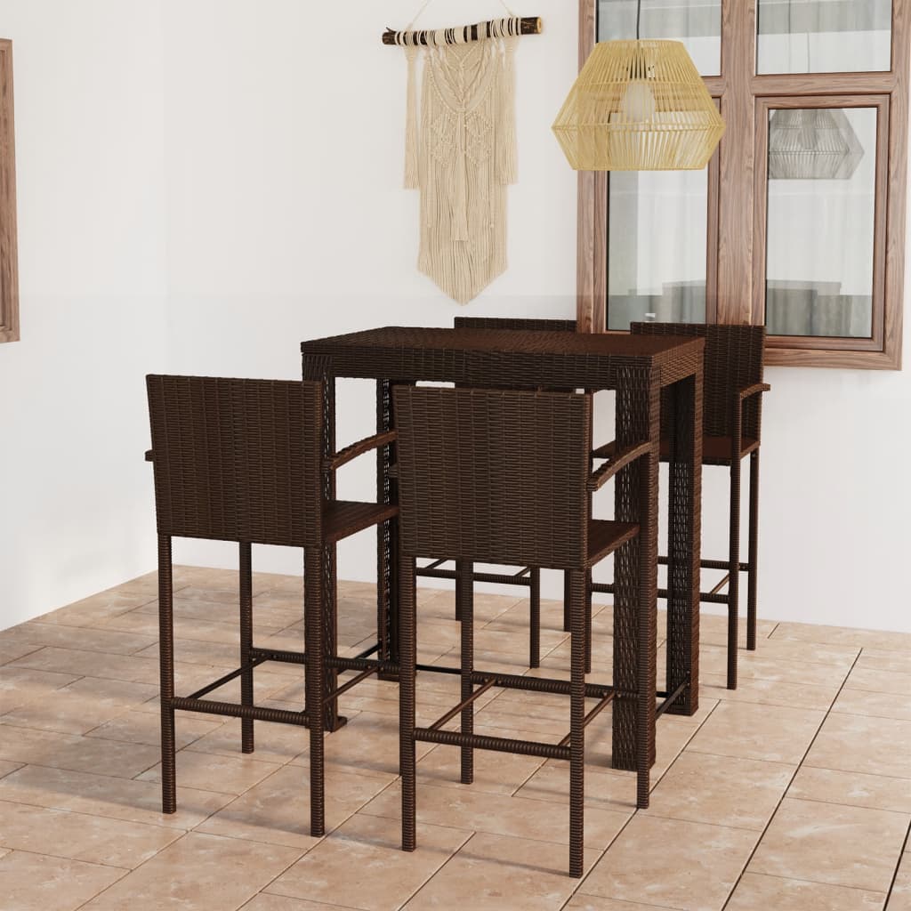 5-tlg. Garten-Bar-Set mit Armlehnen Poly Rattan Braun 5-tlg. Garten-Bar-Set mit Armlehnen Poly Rattan Braun