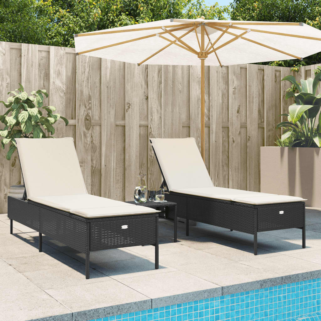 Sonnenliegen mit Auflagen 2 Stk. Schwarz Poly Rattan Sonnenliegen mit Auflagen 2 Stk. Schwarz Poly Rattan