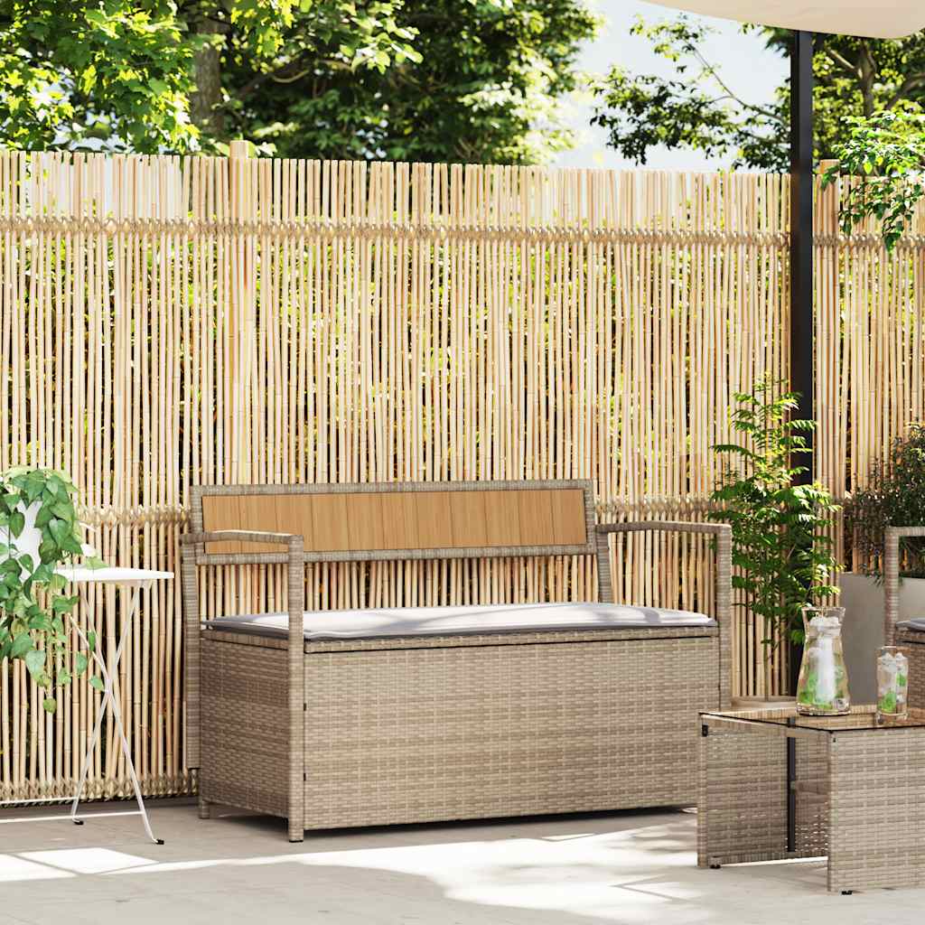 Gartenbank mit Stauraum und Kissen Beige Poly Rattan Gartenbank mit Stauraum und Kissen Beige Poly Rattan