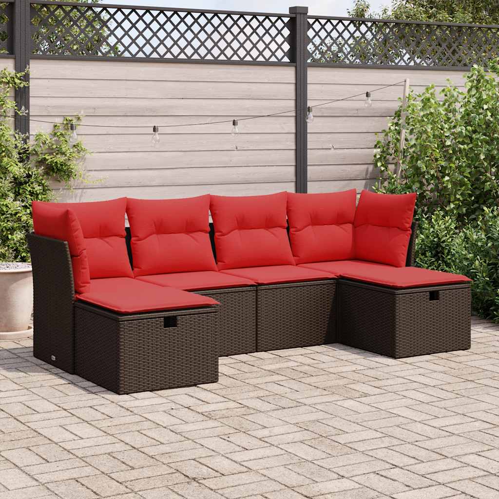 6-tlg. Garten-Sofagarnitur mit Kissen Braun Poly Rattan 6-tlg. Garten-Sofagarnitur mit Kissen Braun Poly Rattan