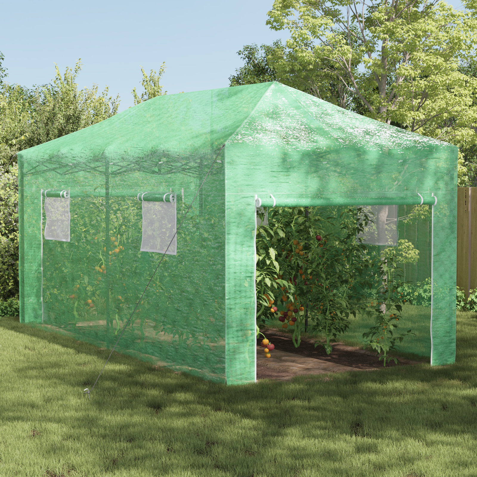 Gehege-Gewächshaus mit Pop-up-Rahmen Grün 580x290x315 cm Stahl