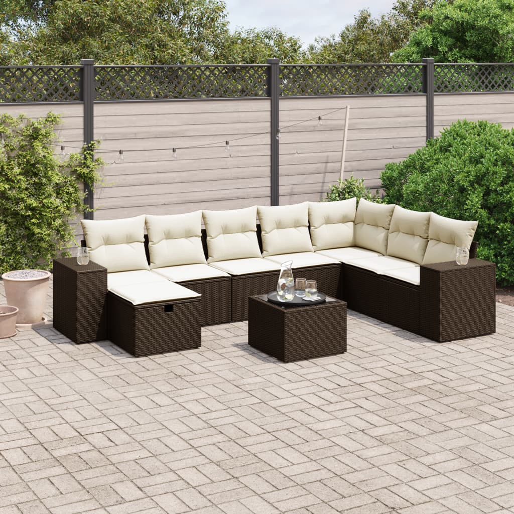 9-tlg. Garten-Sofagarnitur mit Kissen Braun Poly Rattan 9-tlg. Garten-Sofagarnitur mit Kissen Braun Poly Rattan