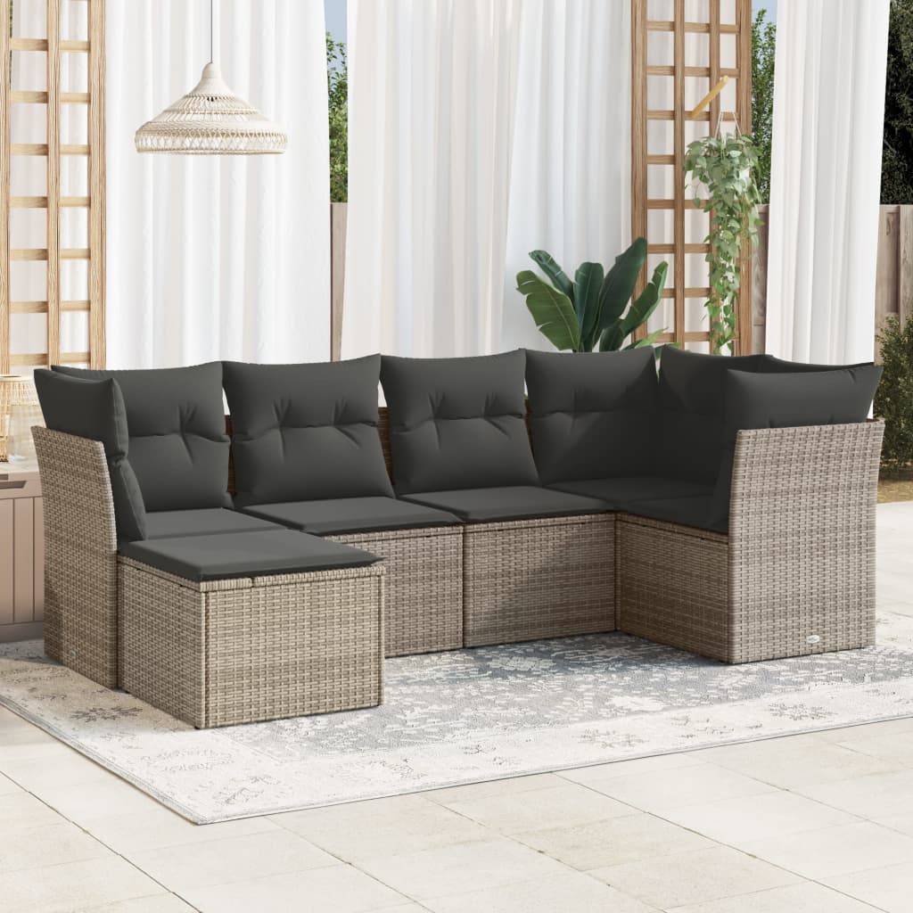 6-tlg. Garten-Sofagarnitur mit Kissen Grau Poly Rattan 6-tlg. Garten-Sofagarnitur mit Kissen Grau Poly Rattan