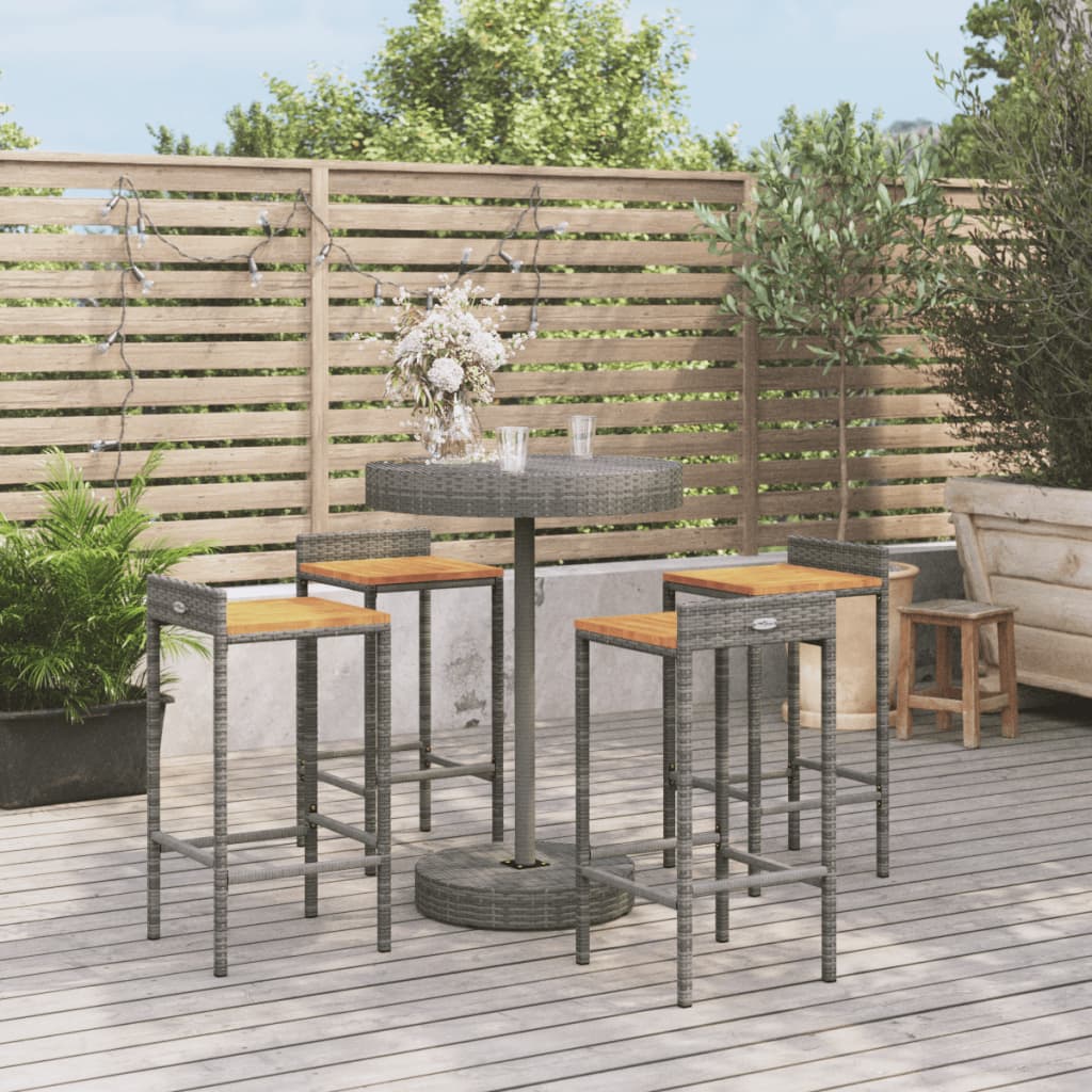 5-tlg. Gartenbar-Set Grau Poly Rattan & Massivholz Akazie 5-tlg. Gartenbar-Set Grau Poly Rattan & Massivholz Akazie