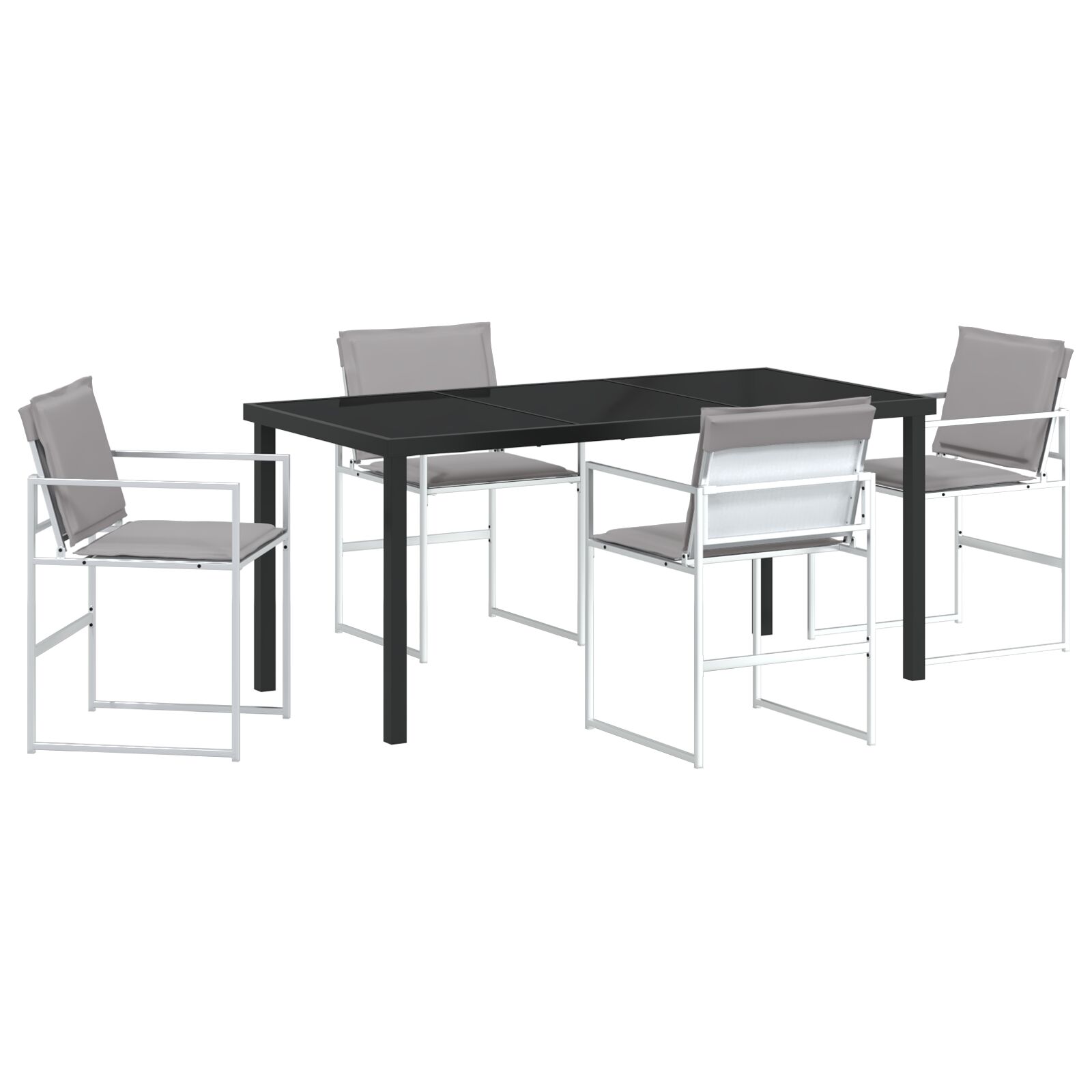 5-teiliges Garten-Esszimmer-Set mit Kissen in Weiß, Textilene und Stahl 5-teiliges Garten-Esszimmer-Set mit Kissen in Weiß, Textilene und Stahl